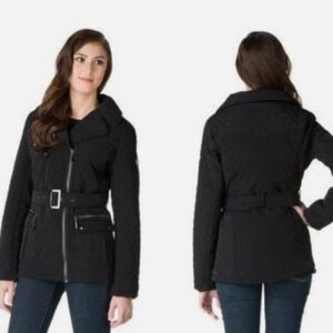 blanc noir Black Quilted Belted Women's Jacket